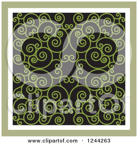 Clipart of a Background of Swirls Forming an Ornate Design in Green - Royalty Free Vector Illustration by Lal Perera
