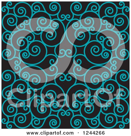Clipart of a Background of Swirls Forming an Ornate Design in Teal - Royalty Free Vector Illustration by Lal Perera