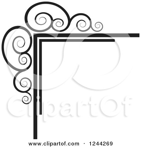 Clipart of a Black and White Corner Border with Swirls - Royalty Free Vector Illustration by Lal Perera