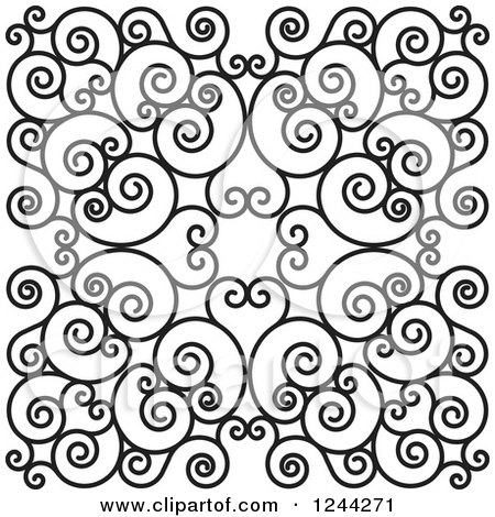 Clipart of a Background of Swirls Forming an Ornate Design in Black and White - Royalty Free Vector Illustration by Lal Perera