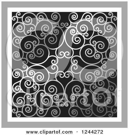 Clipart of a Background of Swirls Forming an Ornate Design in Silver - Royalty Free Vector Illustration by Lal Perera