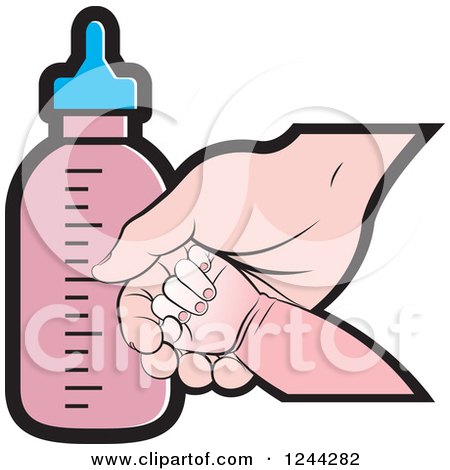 Clipart of a Mother and Baby Hand by a Bottle - Royalty Free Vector Illustration by Lal Perera