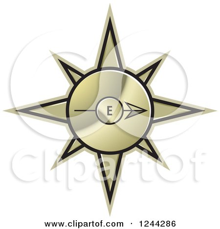 Clipart of a Gold Compass Pointing East - Royalty Free Vector Illustration by Lal Perera