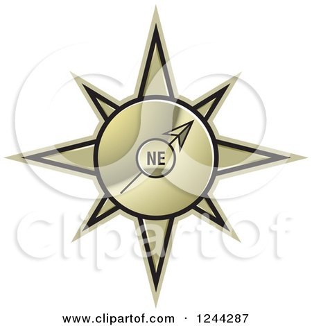 Clipart of a Gold Compass Pointing North East - Royalty Free Vector Illustration by Lal Perera