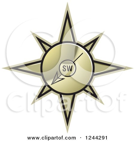 Clipart of a Gold Compass Pointing South West - Royalty Free Vector Illustration by Lal Perera
