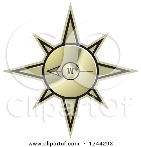 Clipart of a Gold Compass Pointing West - Royalty Free Vector Illustration by Lal Perera