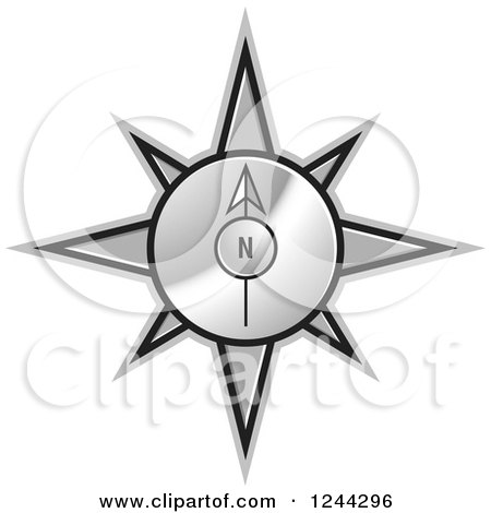 Clipart of a Gold Compass Pointing North - Royalty Free Vector Illustration by Lal Perera