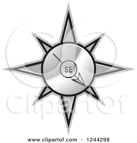 Clipart of a Gold Compass Pointing South East - Royalty Free Vector Illustration by Lal Perera