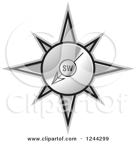 Clipart of a Gold Compass Pointing South West - Royalty Free Vector Illustration by Lal Perera