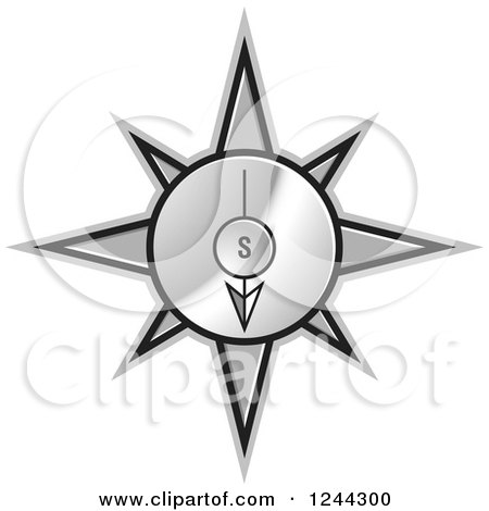 Clipart of a Gold Compass Pointing South - Royalty Free Vector Illustration by Lal Perera