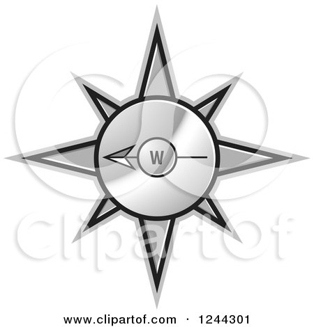 Clipart of a Gold Compass Pointing West - Royalty Free Vector Illustration by Lal Perera