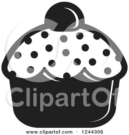 Clipart of a Black and White Polka Dot Cupcake - Royalty Free Vector Illustration by Lal Perera