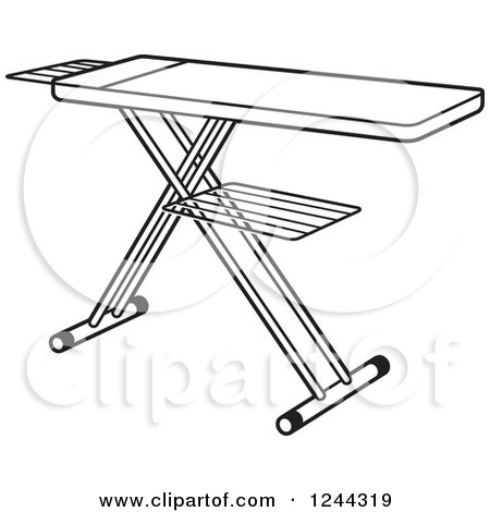 Clipart of a Black and White Ironing Board - Royalty Free Vector Illustration by Lal Perera