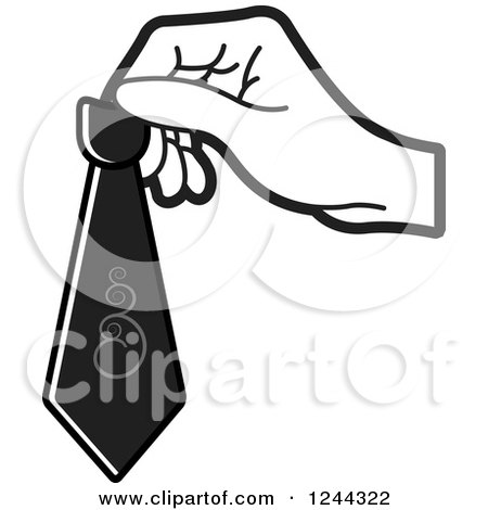Clipart of a Black and White Hand Holding a Tie - Royalty Free Vector Illustration by Lal Perera