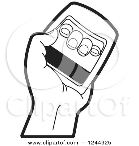 Clipart of a Black and White Hand Using a Power Squeezer - Royalty Free Vector Illustration by Lal Perera