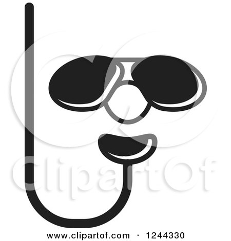 Clipart of Black and White Diving Goggles and Snorkel - Royalty Free Vector Illustration by Lal Perera