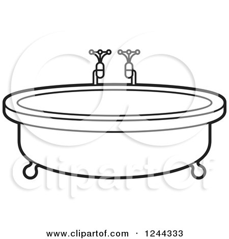 Clipart of a Black and White Round Bath Tub - Royalty Free Vector Illustration by Lal Perera