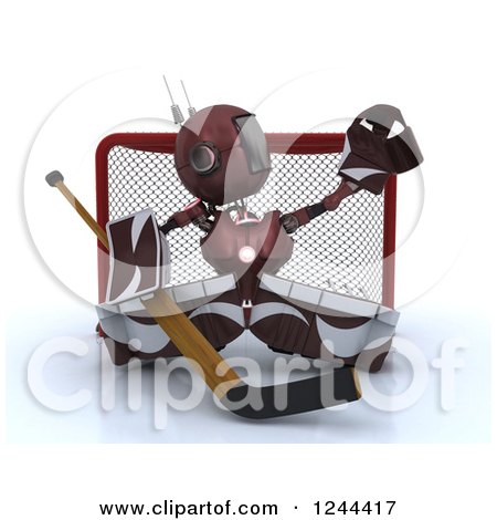 Clipart of a 3d Red Android Robot Hockey Goalie 2 - Royalty Free Illustration by KJ Pargeter
