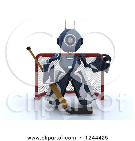 Clipart of a 3d Blue Android Robot Hockey Goalie 2 - Royalty Free Illustration by KJ Pargeter