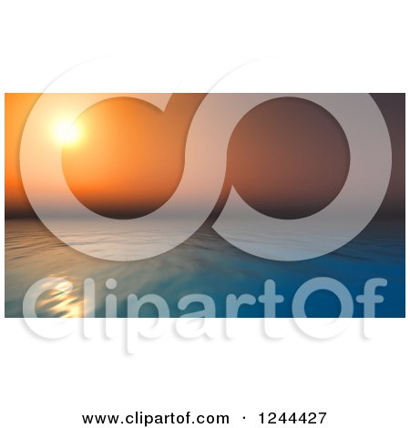 Clipart of a 3d Calm Sea at Sunset - Royalty Free Illustration by KJ Pargeter