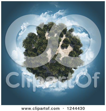 Clipart of a 3d Globe Planet with Trees and Clouds - Royalty Free Illustration by KJ Pargeter