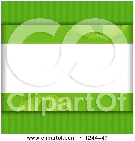 Clipart of a Green Soccer Ball Background with White Text Space and Stripes - Royalty Free Vector Illustration by elaineitalia
