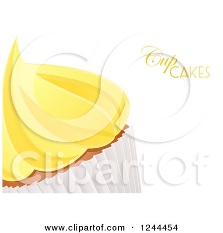 Clipart of a Yellow Lemon Frosted Cupcake and Text on White - Royalty Free Vector Illustration by elaineitalia