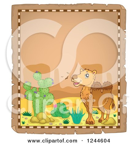Clipart of a Camel in a Desert on a Parchment Page - Royalty Free Vector Illustration by visekart