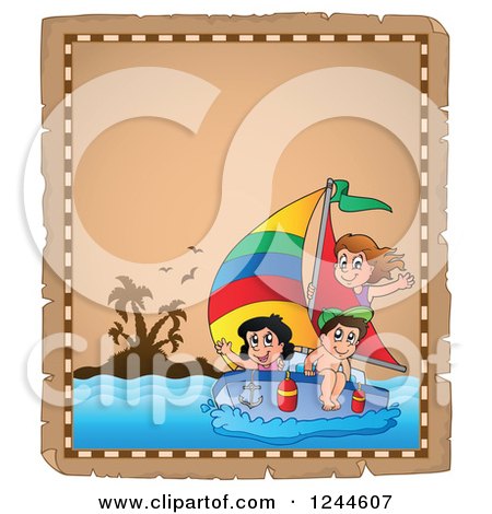 Clipart of a Parchment Page with Sailing Children - Royalty Free Vector Illustration by visekart