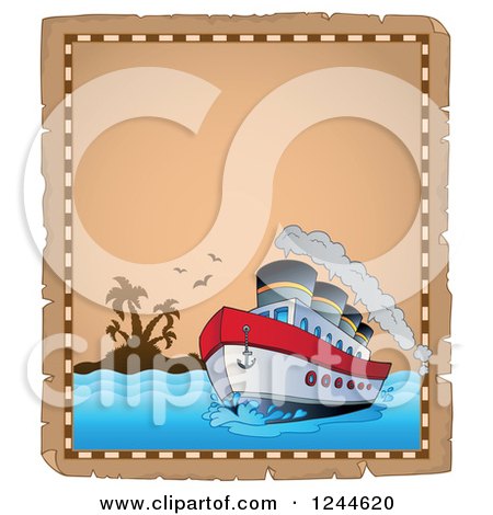 Clipart of a Cruise Ship on a Parchment Page - Royalty Free Vector Illustration by visekart