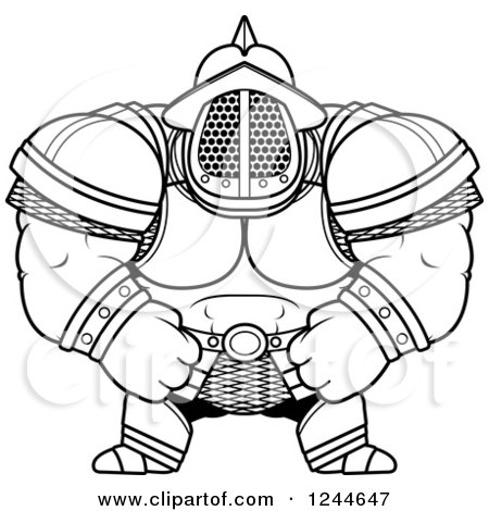 Clipart of a Black and White Brute Muscular Gladiator Man in Armor - Royalty Free Vector Illustration by Cory Thoman