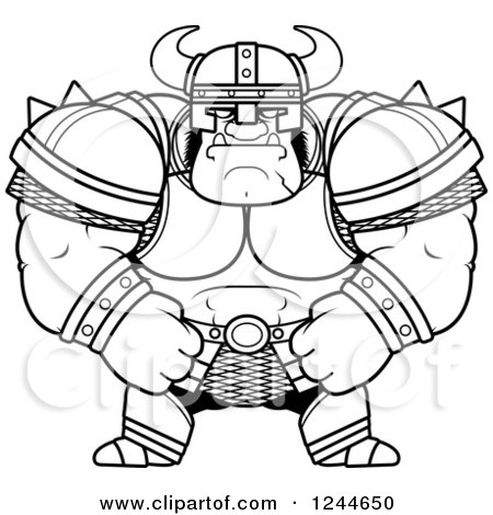 Clipart of a Black and White Brute Muscular Orc in Armor - Royalty Free Vector Illustration by Cory Thoman