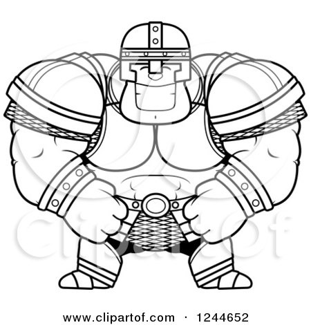 Clipart of a Black and White Brute Muscular Warrior Man Grinning - Royalty Free Vector Illustration by Cory Thoman