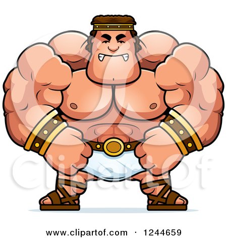 Clipart of a Mad Brute Muscular Hercules Man - Royalty Free Vector Illustration by Cory Thoman