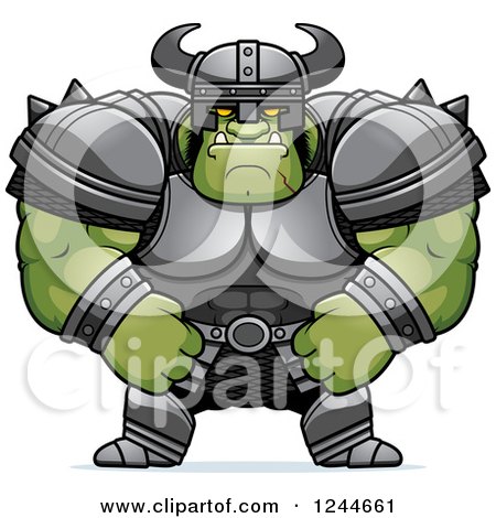Clipart of a Brute Muscular Orc in Armor - Royalty Free Vector Illustration by Cory Thoman