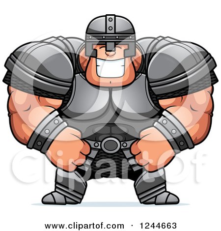 Clipart of a Brute Muscular Warrior Man Grinning - Royalty Free Vector Illustration by Cory Thoman