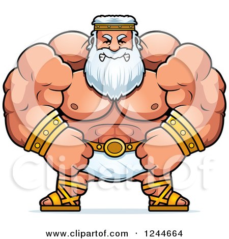 Clipart of a Mad Brute Muscular Zeus Man - Royalty Free Vector Illustration by Cory Thoman