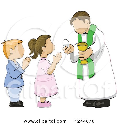 Clipart of a Sketchd Kids First Communion - Royalty Free Vector Illustration by David Rey