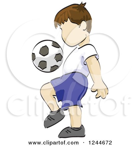 Clipart of a Sketched Boy Kicking a Soccer Ball - Royalty Free Vector Illustration by David Rey