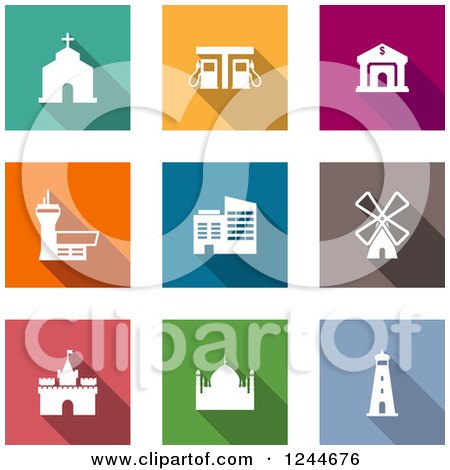 Clipart of Colorful Landmark Icons - Royalty Free Vector Illustration by Vector Tradition SM