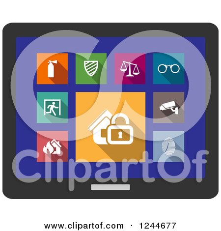 Clipart of Colorful Security Icons on a Tablet - Royalty Free Vector Illustration by Vector Tradition SM
