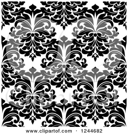 Clipart of a Seamless Background Pattern of Black and White Damask Floral 10 - Royalty Free Vector Illustration by Vector Tradition SM