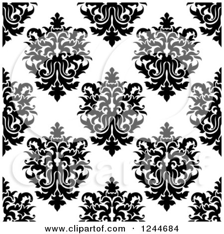 Clipart of a Seamless Background Pattern of Black and White Damask Floral 11 - Royalty Free Vector Illustration by Vector Tradition SM