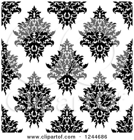 Clipart of a Seamless Background Pattern of Black and White Damask Floral 12 - Royalty Free Vector Illustration by Vector Tradition SM