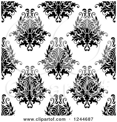 Clipart of a Seamless Background Pattern of Black and White Damask Floral 13 - Royalty Free Vector Illustration by Vector Tradition SM