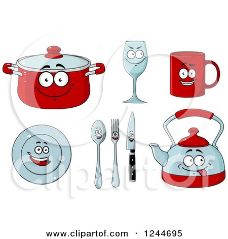 Clipart of Happy Dish Characters - Royalty Free Vector Illustration by Vector Tradition SM