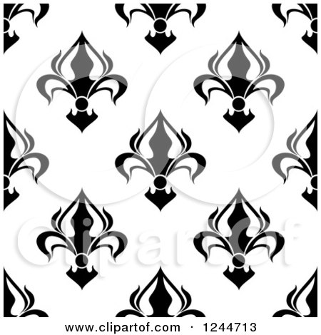 Clipart of a Seamless Black and White Fleur De Lis Background Pattern 10 - Royalty Free Vector Illustration by Vector Tradition SM