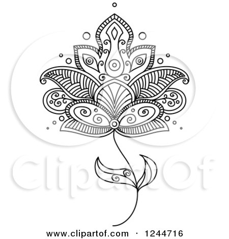 Clipart of a Black and White Henna Flower 18 - Royalty Free Vector Illustration by Vector Tradition SM