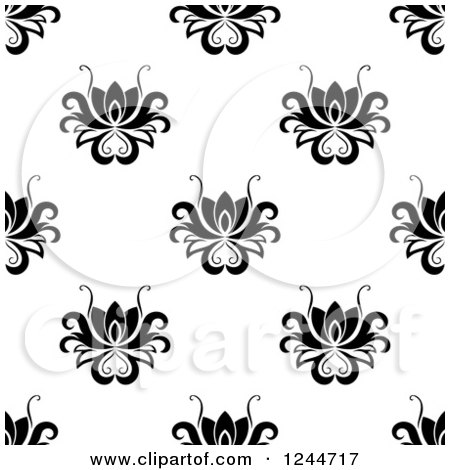 Clipart of a Seamless Pattern Background of Black and White Floral - Royalty Free Vector Illustration by Vector Tradition SM