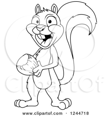 Clipart of a Black and White Squirrel with an Acorn - Royalty Free Vector Illustration by Vector Tradition SM